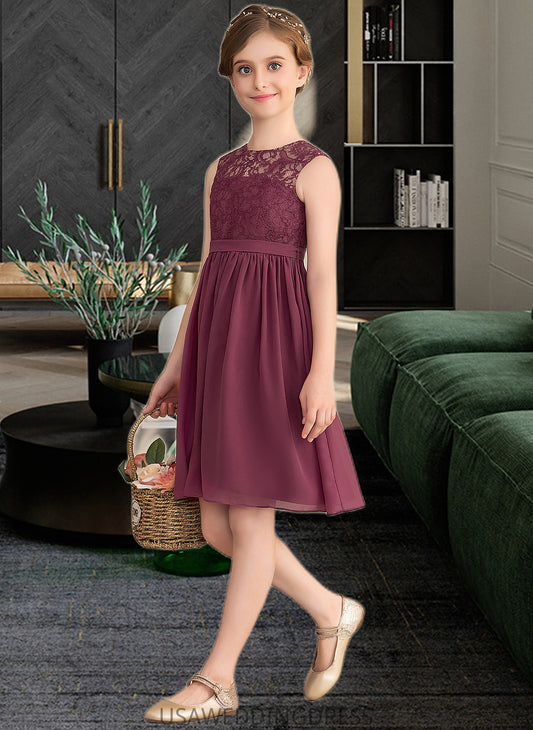 Zaria A-LineScoopNeckKnee-LengthChiffonLaceJuniorBridesmaidDress#165020 DSP0013423