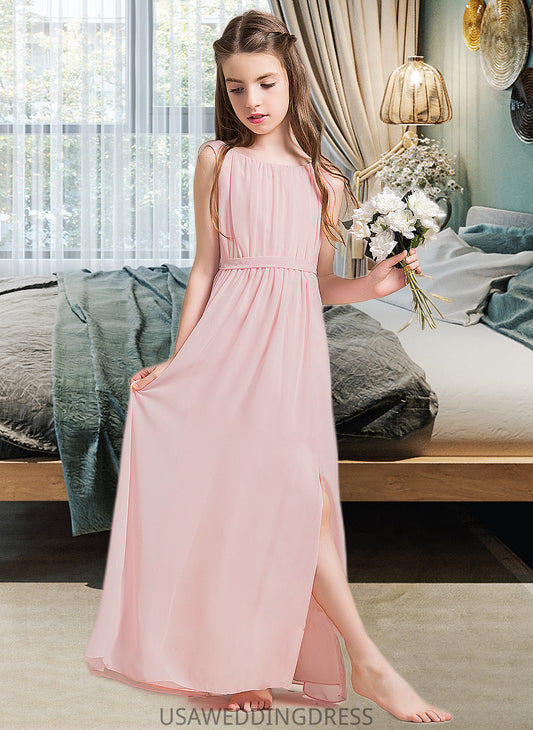 Jaylah A-Line Scoop Neck Floor-Length Chiffon Junior Bridesmaid Dress With Ruffle Split Front DSP0013425