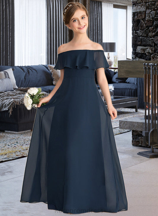 Louise A-Line Off-the-Shoulder Floor-Length Chiffon Junior Bridesmaid Dress With Cascading Ruffles SRSP0013431