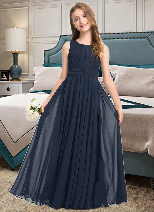 Ashley A-Line Scoop Neck Floor-Length Chiffon Junior Bridesmaid Dress With Ruffle SRSP0013441