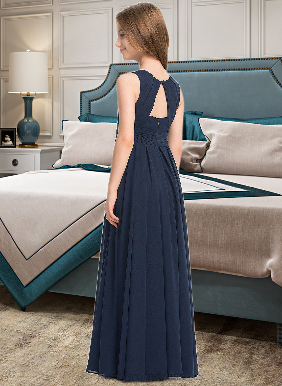 Ashley A-Line Scoop Neck Floor-Length Chiffon Junior Bridesmaid Dress With Ruffle SRSP0013441