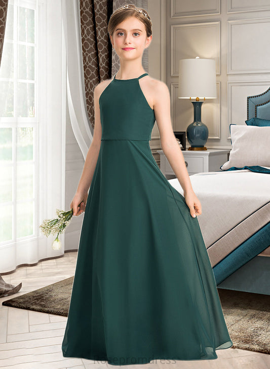 Shyanne A-Line Scoop Neck Floor-Length Chiffon Junior Bridesmaid Dress SRSP0013442