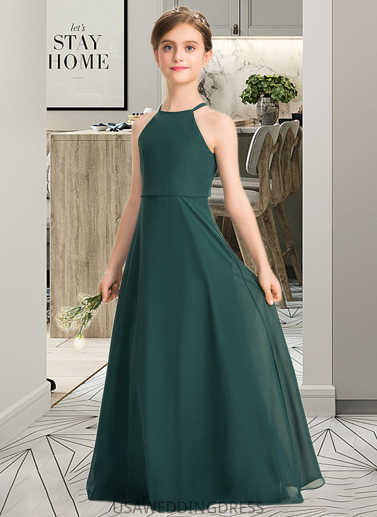 Meghan A-Line Scoop Neck Floor-Length Chiffon Junior Bridesmaid Dress DSP0013442