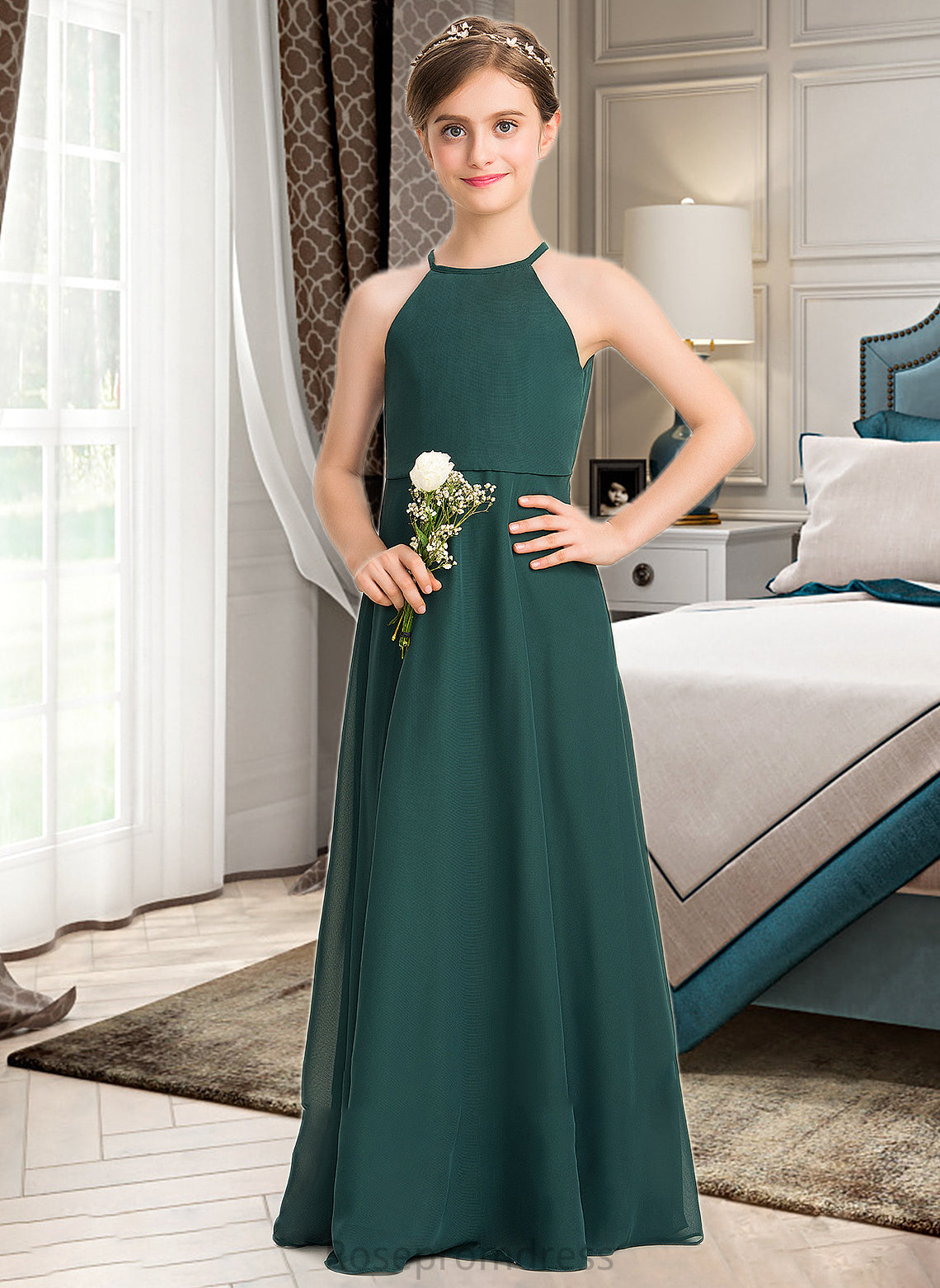 Shyanne A-Line Scoop Neck Floor-Length Chiffon Junior Bridesmaid Dress SRSP0013442