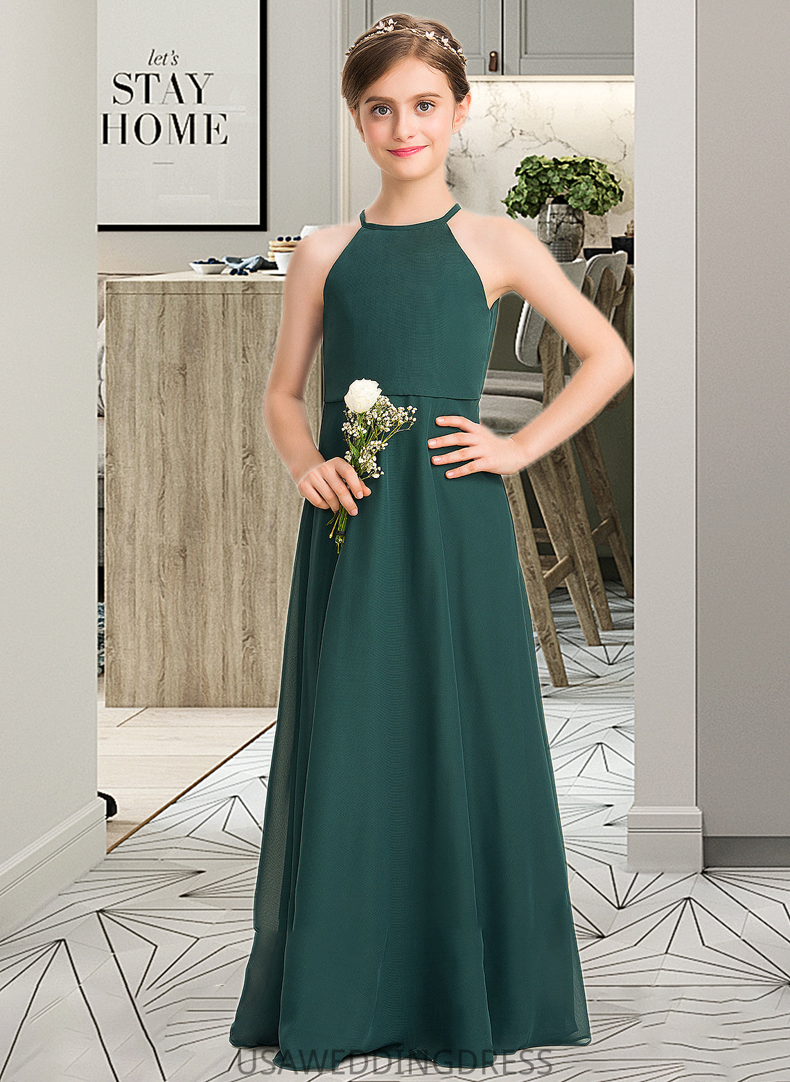 Meghan A-Line Scoop Neck Floor-Length Chiffon Junior Bridesmaid Dress DSP0013442