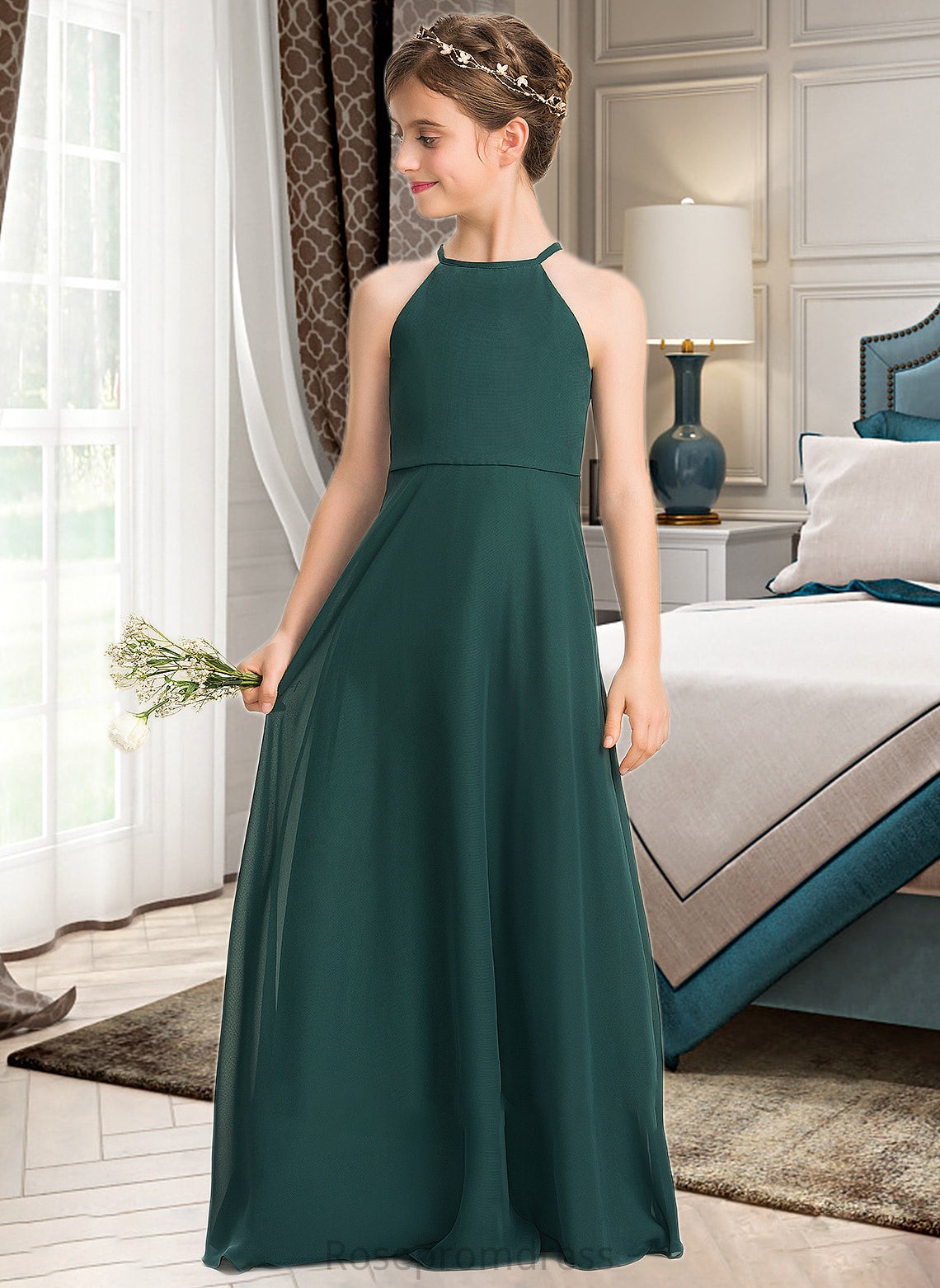 Shyanne A-Line Scoop Neck Floor-Length Chiffon Junior Bridesmaid Dress SRSP0013442