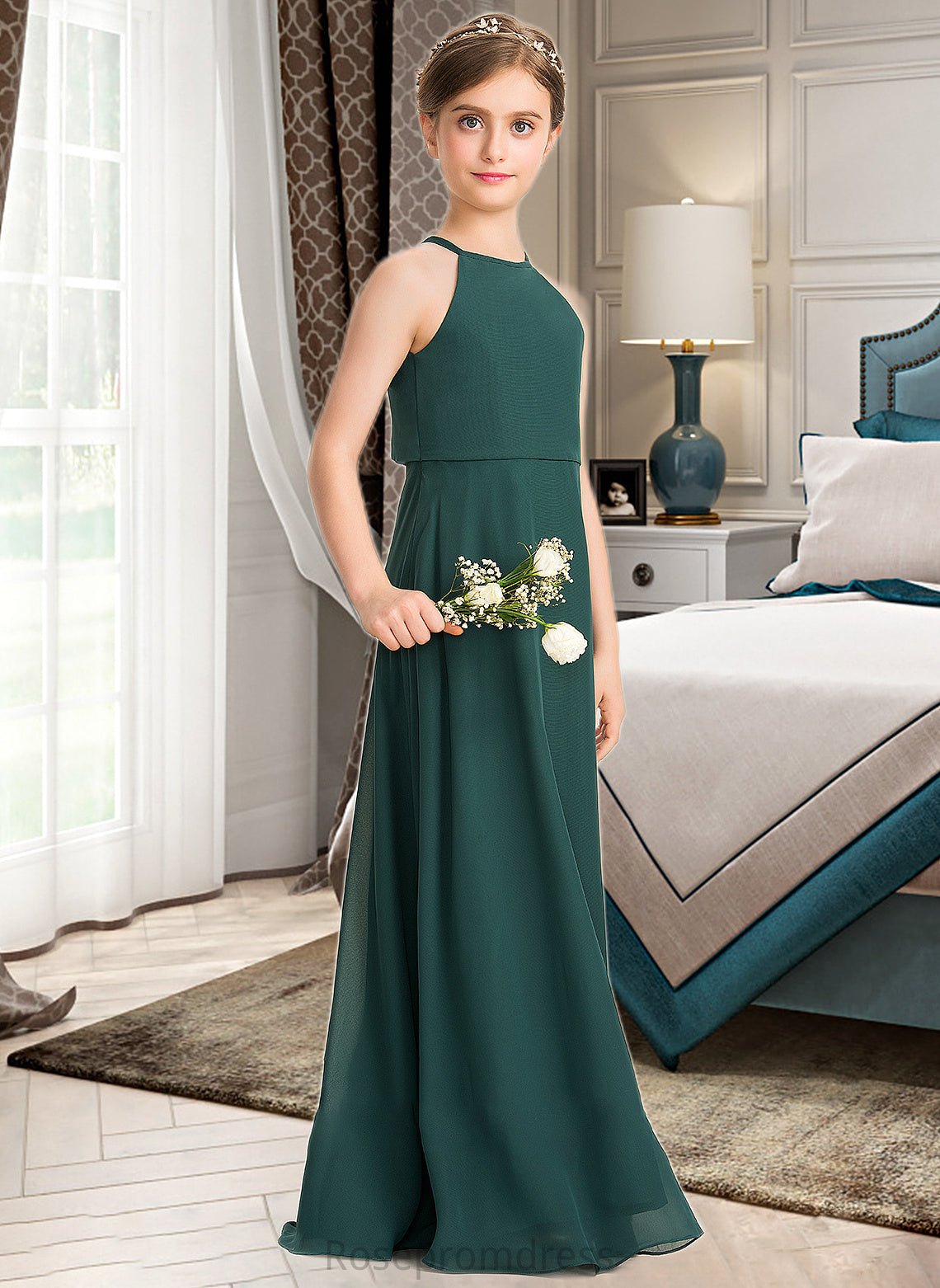 Shyanne A-Line Scoop Neck Floor-Length Chiffon Junior Bridesmaid Dress SRSP0013442