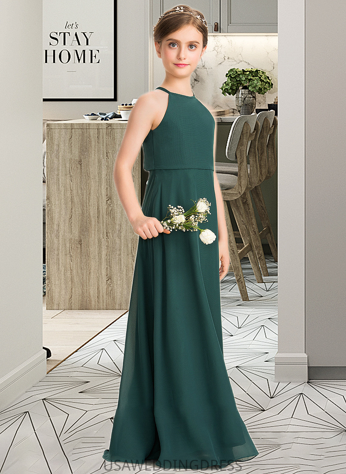 Meghan A-Line Scoop Neck Floor-Length Chiffon Junior Bridesmaid Dress DSP0013442