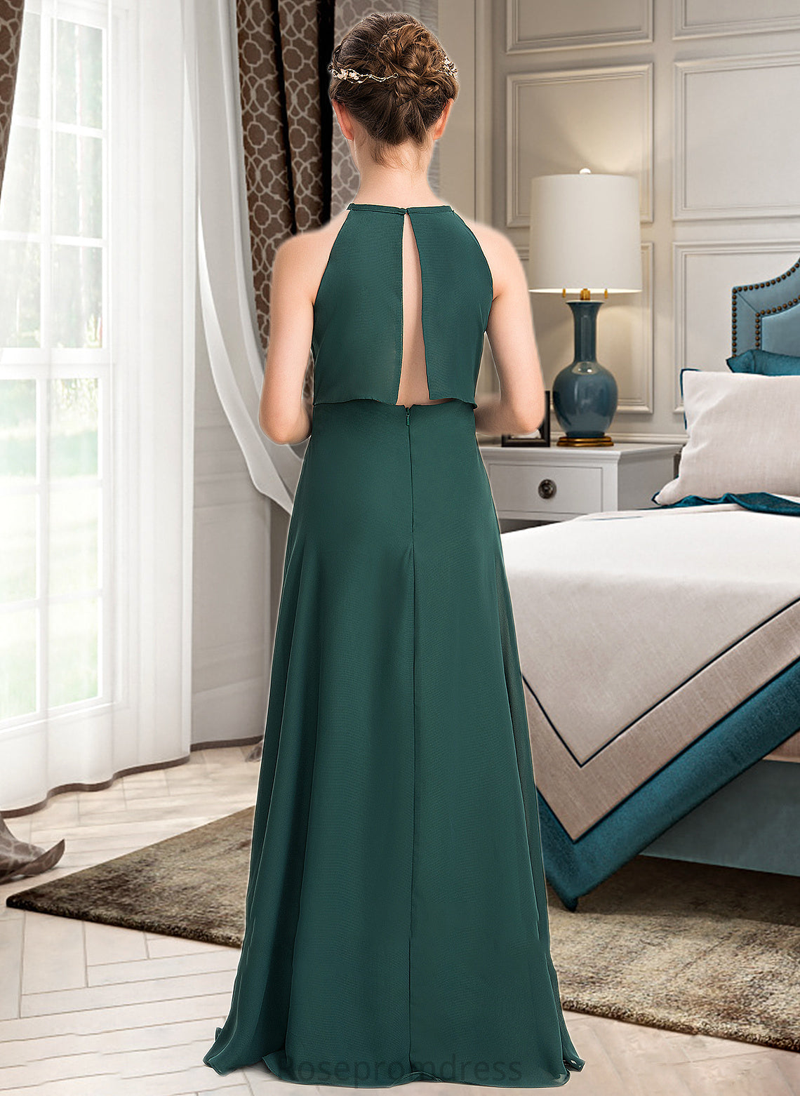 Shyanne A-Line Scoop Neck Floor-Length Chiffon Junior Bridesmaid Dress SRSP0013442