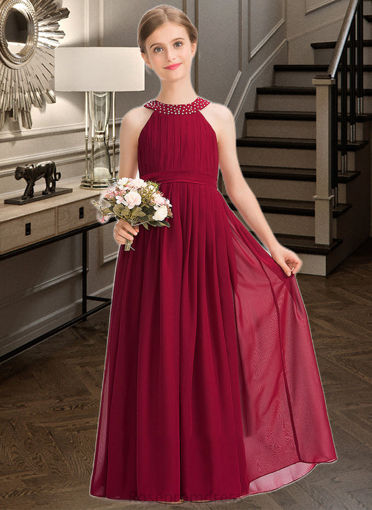 Kaya A-Line Scoop Neck Floor-Length Chiffon Junior Bridesmaid Dress With Ruffle Beading Bow(s) SRSP0013447