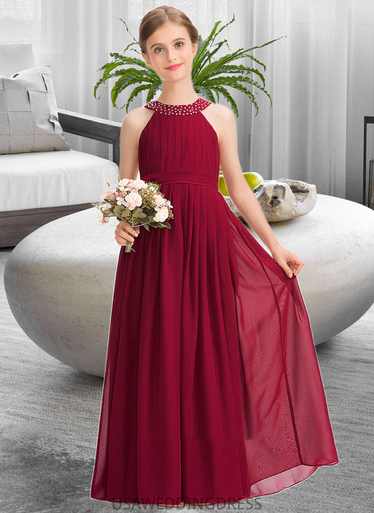 Lizeth A-Line Scoop Neck Floor-Length Chiffon Junior Bridesmaid Dress With Ruffle Beading Bow(s) DSP0013447