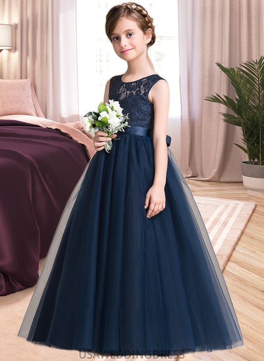 Janice Ball-Gown/PrincessScoopNeckFloor-LengthTulleJuniorBridesmaidDressWithSash#126265 DSP0013449