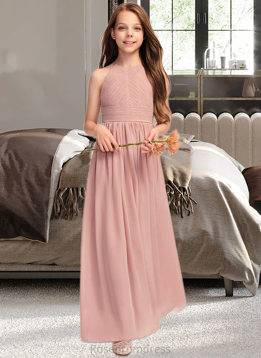 Toni A-Line Scoop Neck Floor-Length Chiffon Junior Bridesmaid Dress With Ruffle SRSP0013451