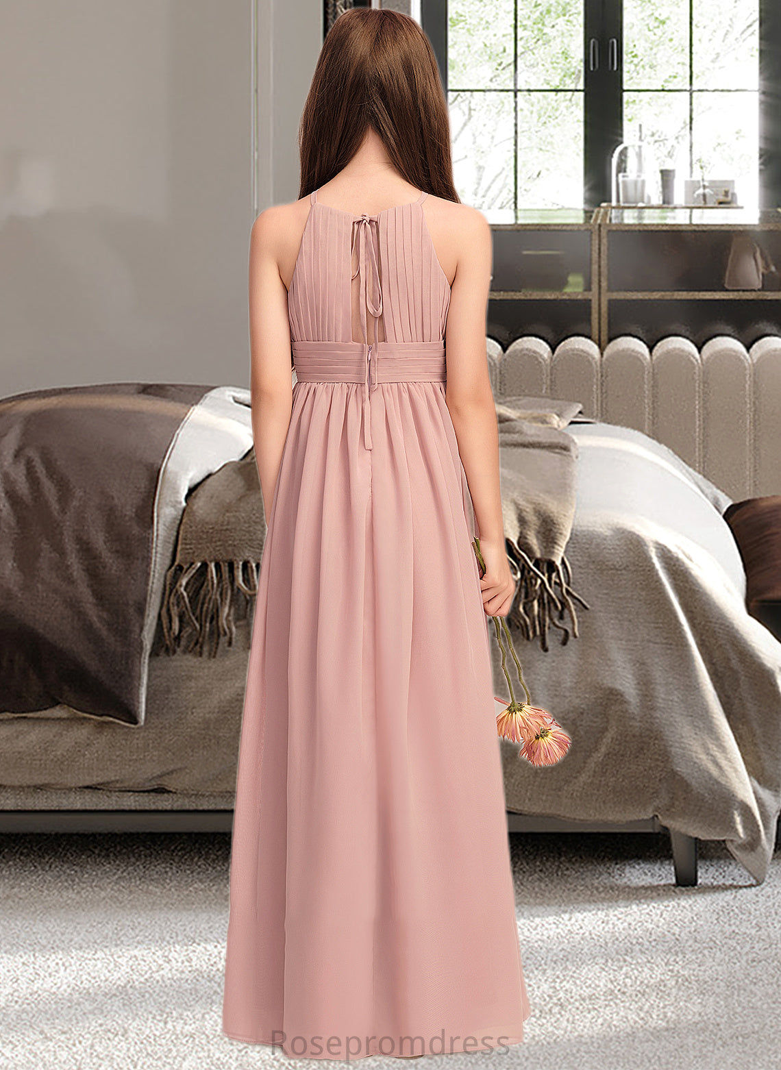 Toni A-Line Scoop Neck Floor-Length Chiffon Junior Bridesmaid Dress With Ruffle SRSP0013451