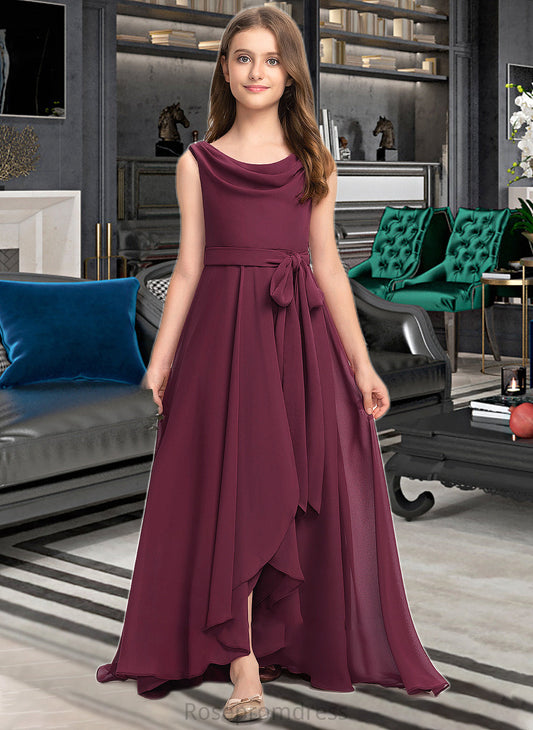 Sarahi A-Line Cowl Neck Asymmetrical Chiffon Junior Bridesmaid Dress With Bow(s) SRSP0013454