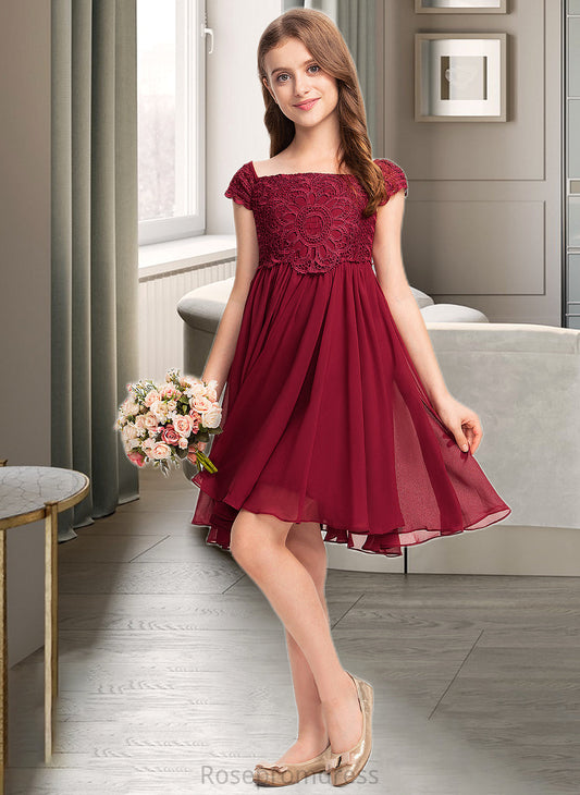 Natalee A-Line Off-the-Shoulder Knee-Length Chiffon Lace Junior Bridesmaid Dress With Bow(s) SRSP0013456