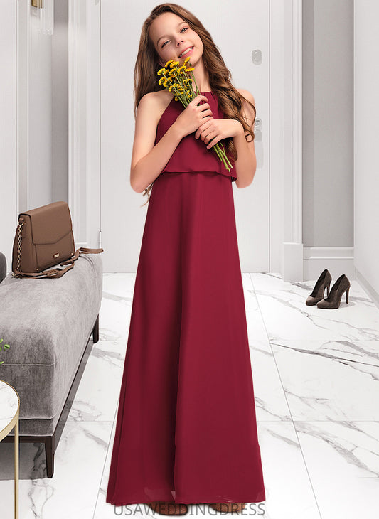 Janelle A-Line Scoop Neck Floor-Length Chiffon Junior Bridesmaid Dress With Ruffles DSP0013465