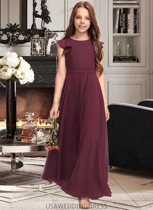 Carlie A-Line Scoop Neck Floor-Length Chiffon Junior Bridesmaid Dress With Cascading Ruffles DSP0013466