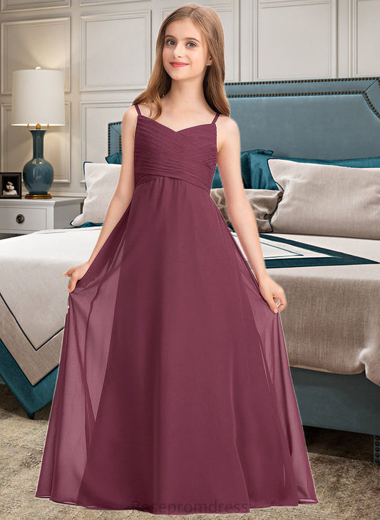 Britney A-Line Sweetheart Floor-Length Chiffon Junior Bridesmaid Dress With Ruffle SRSP0013470