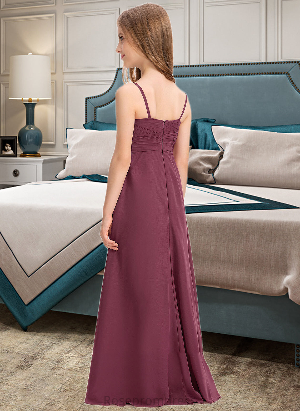 Britney A-Line Sweetheart Floor-Length Chiffon Junior Bridesmaid Dress With Ruffle SRSP0013470