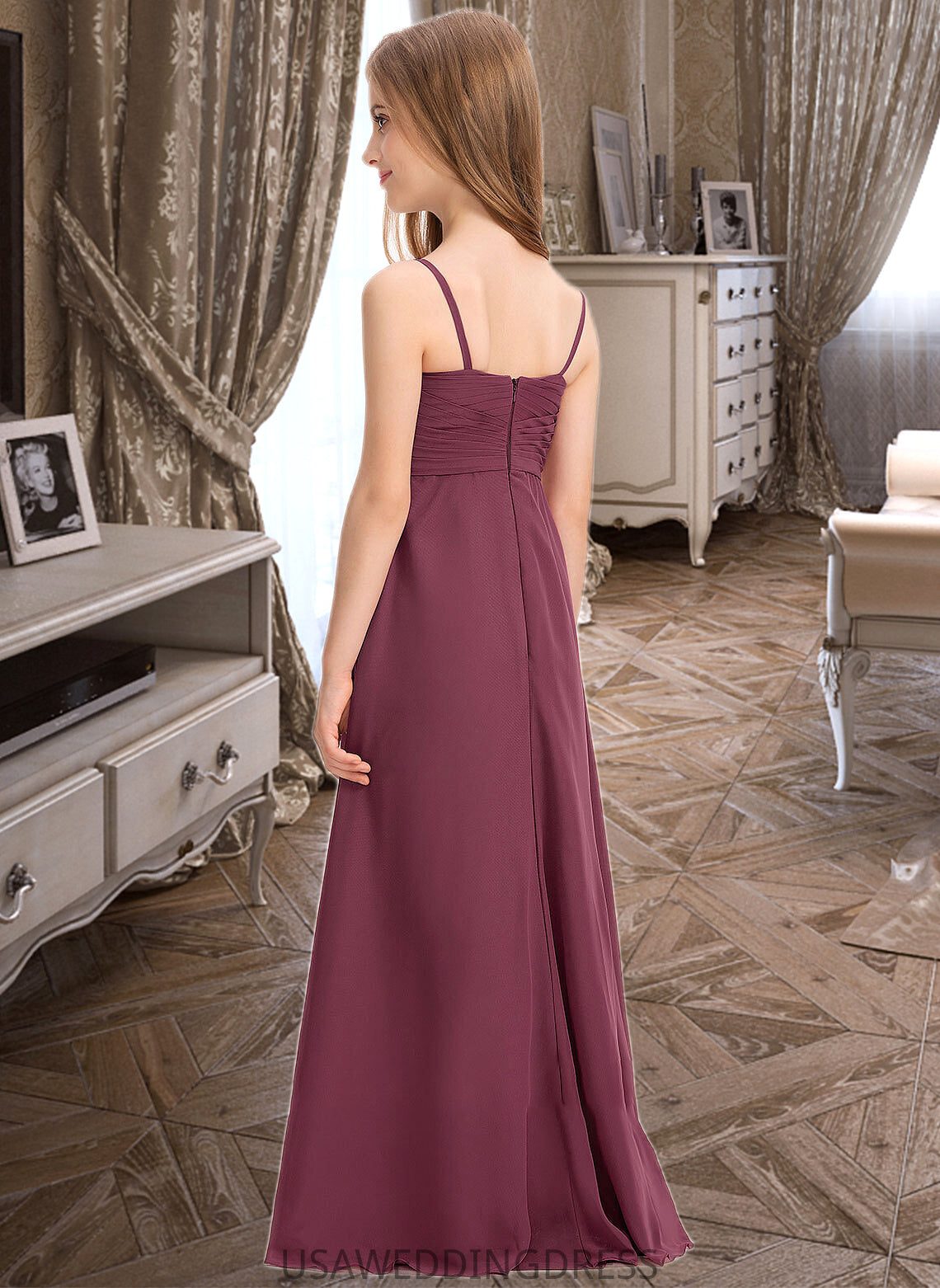 Naomi A-Line Sweetheart Floor-Length Chiffon Junior Bridesmaid Dress With Ruffle DSP0013470