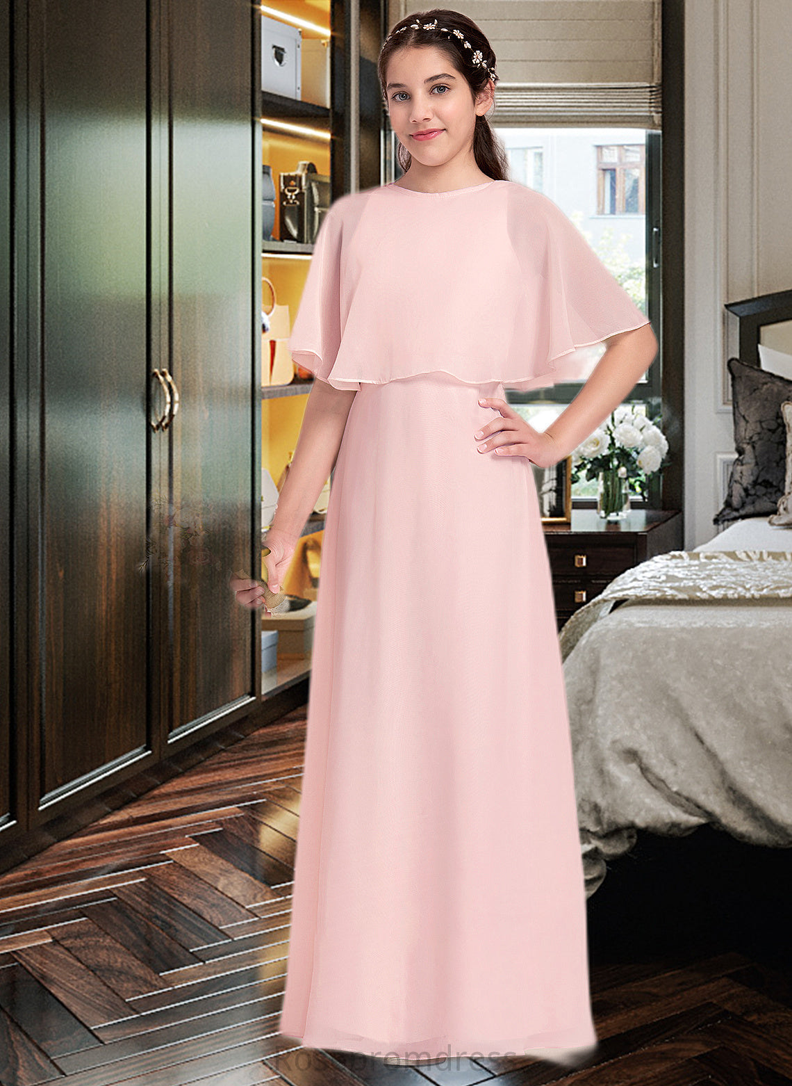 London A-Line Scoop Neck Floor-Length Chiffon Junior Bridesmaid Dress SRSP0013472