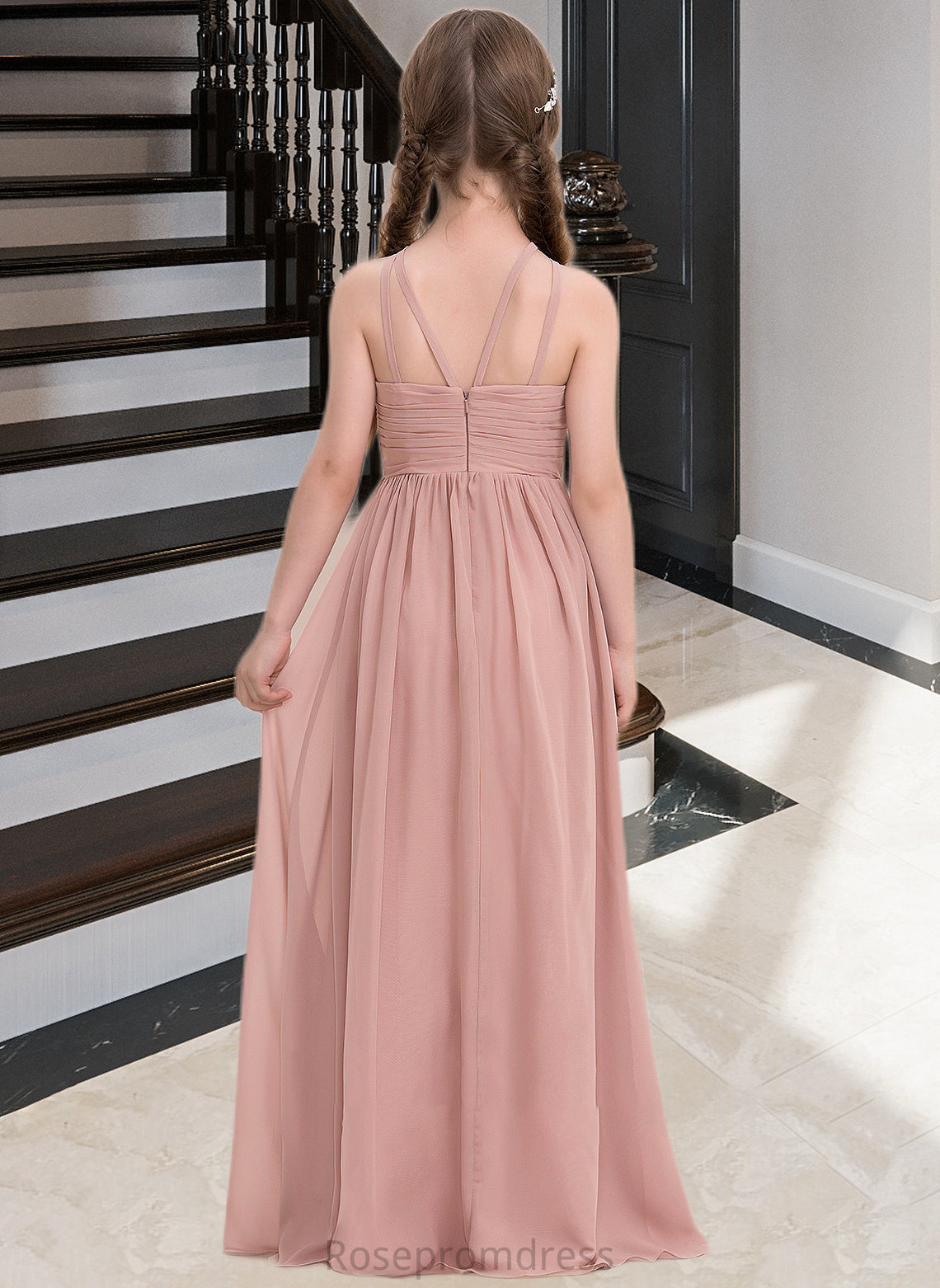 Serenity A-Line Scoop Neck Floor-Length Chiffon Junior Bridesmaid Dress With Ruffle SRSP0013473