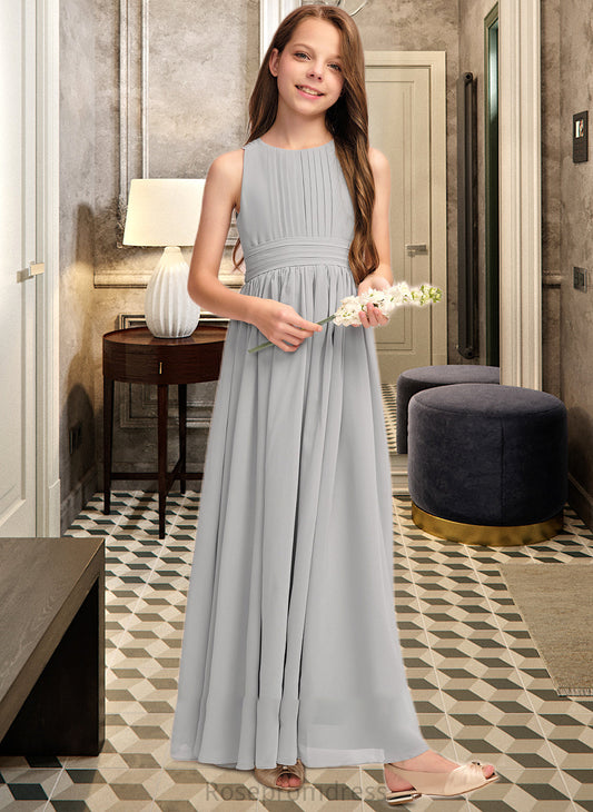 Norma A-Line Scoop Neck Floor-Length Chiffon Junior Bridesmaid Dress With Ruffle Bow(s) SRSP0013483