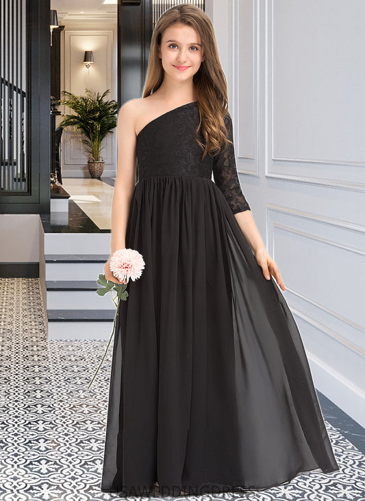 Marissa A-Line One-Shoulder Floor-Length Chiffon Lace Junior Bridesmaid Dress DSP0013486