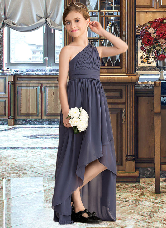 Adalynn A-Line One-Shoulder Asymmetrical Chiffon Junior Bridesmaid Dress With Ruffle SRSP0013489