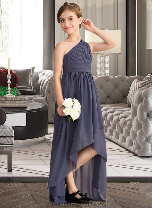 Meredith A-Line One-Shoulder Asymmetrical Chiffon Junior Bridesmaid Dress With Ruffle DSP0013489