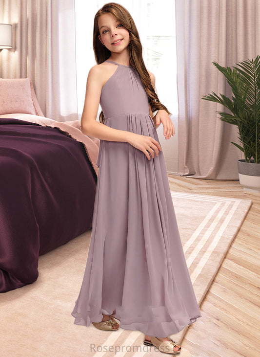 Meadow A-Line Scoop Neck Floor-Length Chiffon Junior Bridesmaid Dress With Cascading Ruffles SRSP0013492