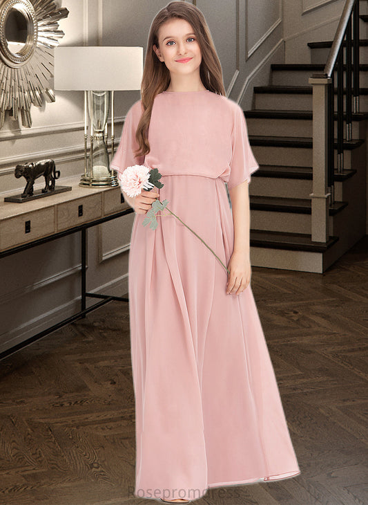 Sloane A-Line Scoop Neck Floor-Length Chiffon Junior Bridesmaid Dress SRSP0013493