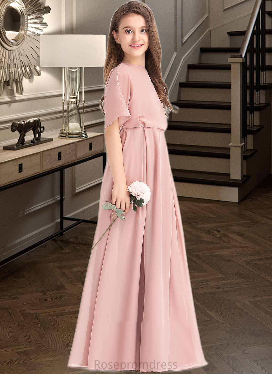 Sloane A-Line Scoop Neck Floor-Length Chiffon Junior Bridesmaid Dress SRSP0013493