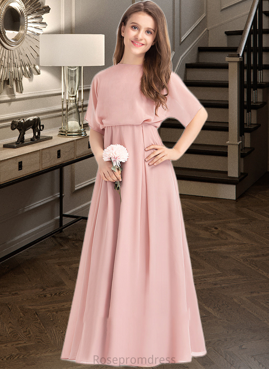 Sloane A-Line Scoop Neck Floor-Length Chiffon Junior Bridesmaid Dress SRSP0013493