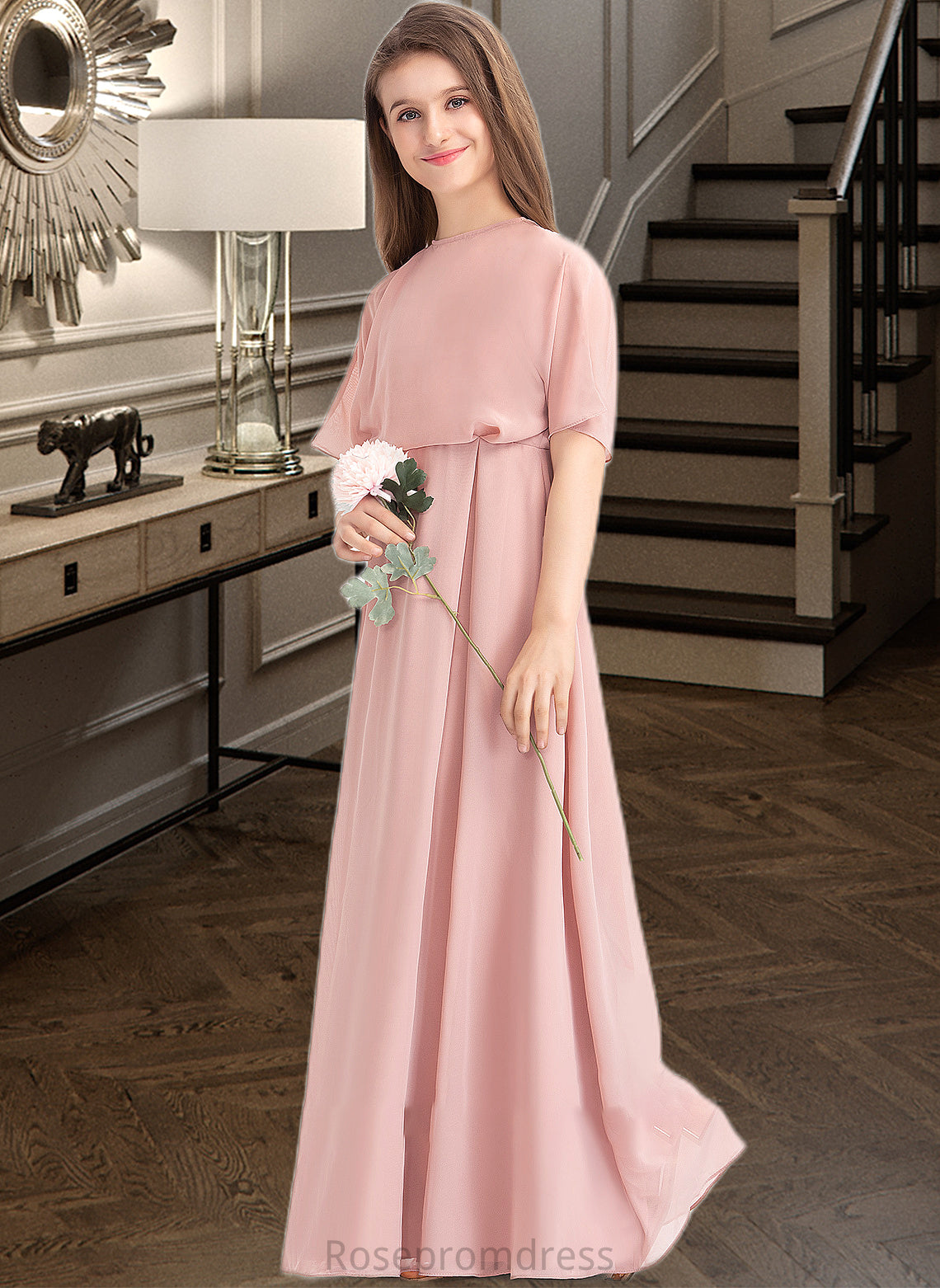 Sloane A-Line Scoop Neck Floor-Length Chiffon Junior Bridesmaid Dress SRSP0013493