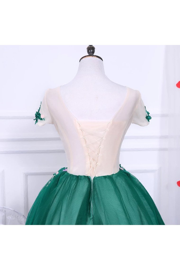 A Line Short Sleeves Tulle Floral Appliques Short Homecoming Dresses