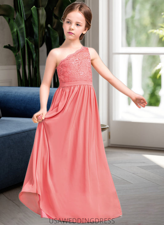 Florence A-Line One-Shoulder Floor-Length Chiffon Lace Junior Bridesmaid Dress DSP0013500