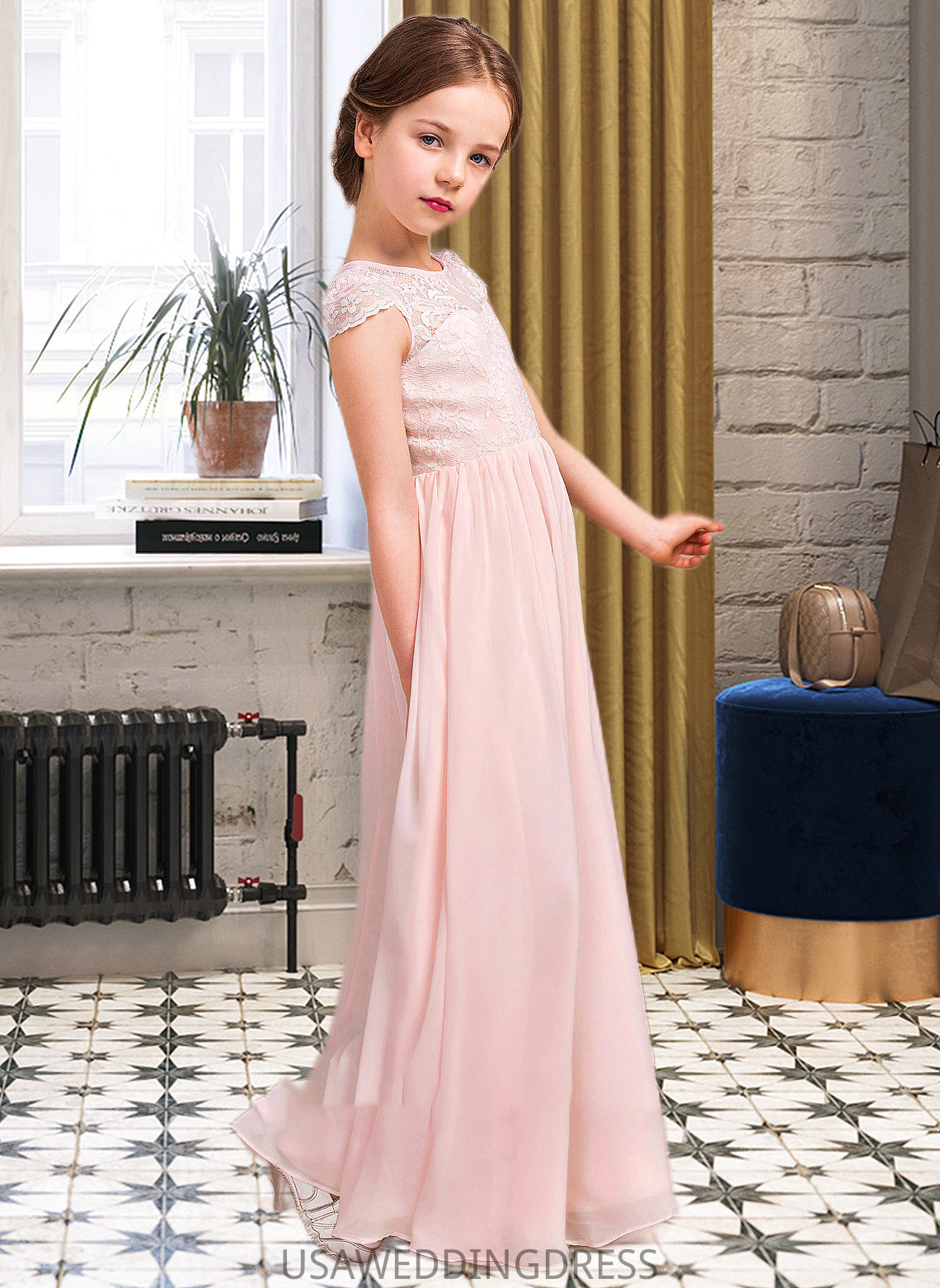 Eloise A-LineScoopNeckFloor-LengthChiffonLaceJuniorBridesmaidDress#81155 DSP0013502