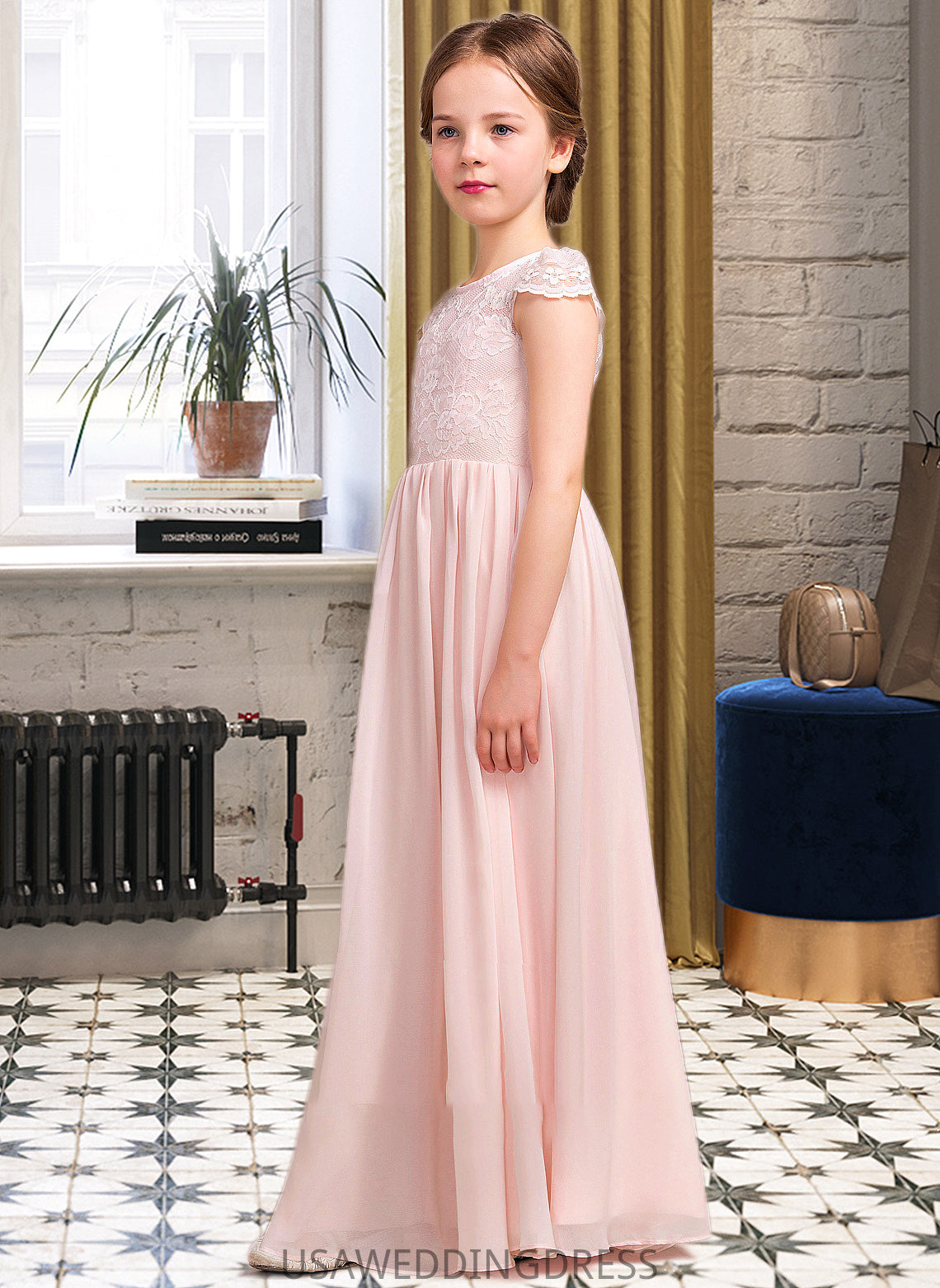 Eloise A-LineScoopNeckFloor-LengthChiffonLaceJuniorBridesmaidDress#81155 DSP0013502