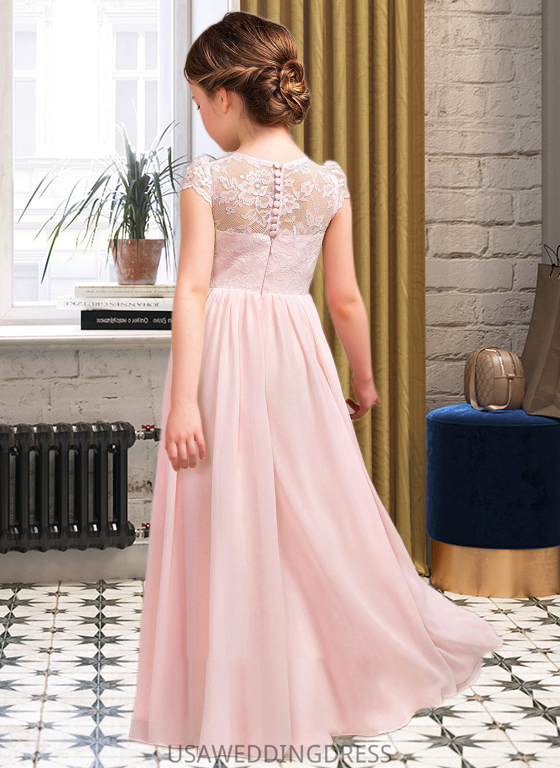 Eloise A-LineScoopNeckFloor-LengthChiffonLaceJuniorBridesmaidDress#81155 DSP0013502