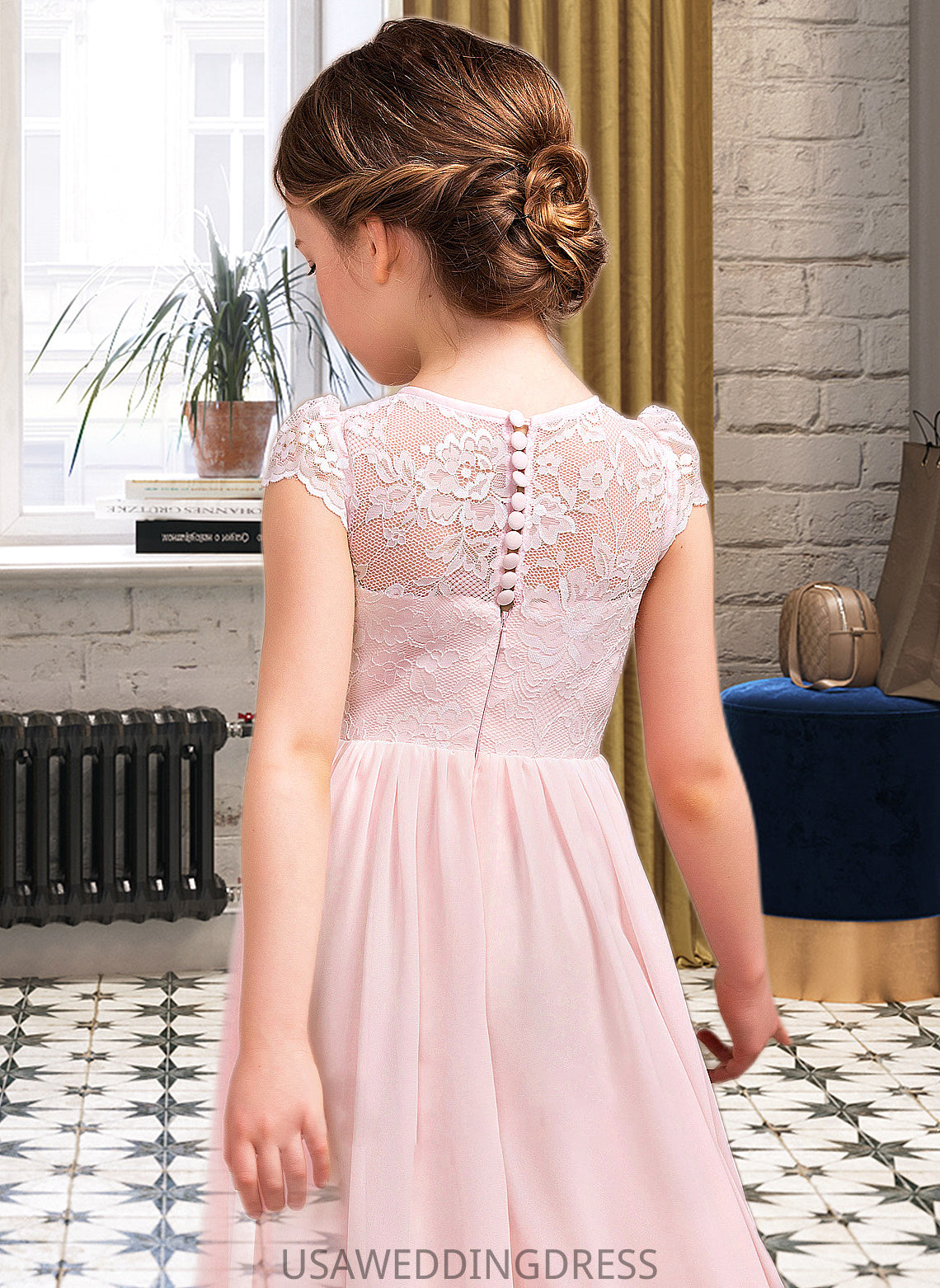 Eloise A-LineScoopNeckFloor-LengthChiffonLaceJuniorBridesmaidDress#81155 DSP0013502