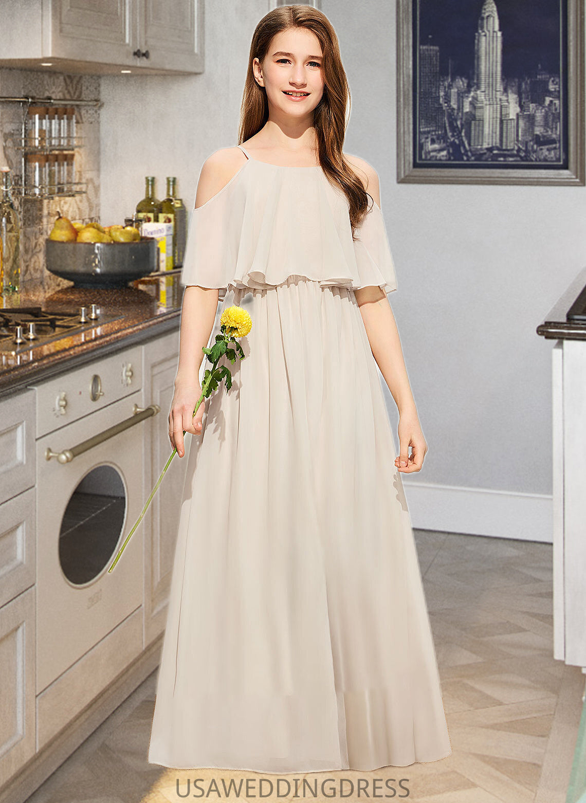 Francesca A-Line Scoop Neck Floor-Length Chiffon Junior Bridesmaid Dress DSP0013503