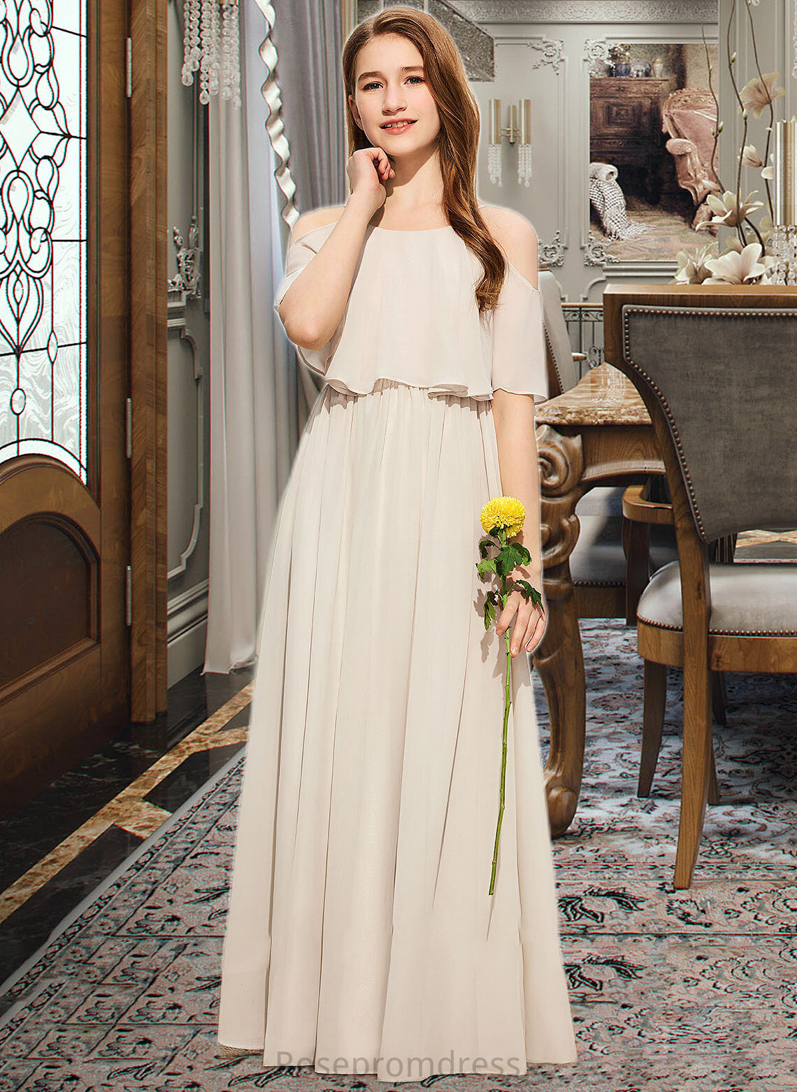 Jan A-Line Scoop Neck Floor-Length Chiffon Junior Bridesmaid Dress SRSP0013503