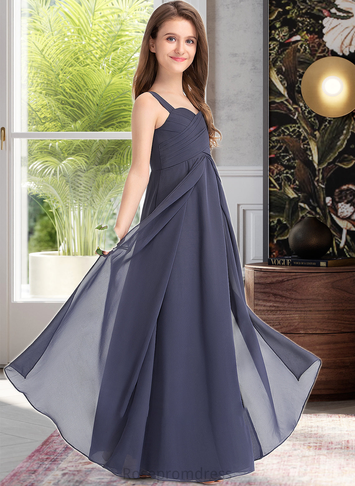 Summer A-Line Sweetheart Floor-Length Chiffon Junior Bridesmaid Dress With Ruffle SRSP0013504