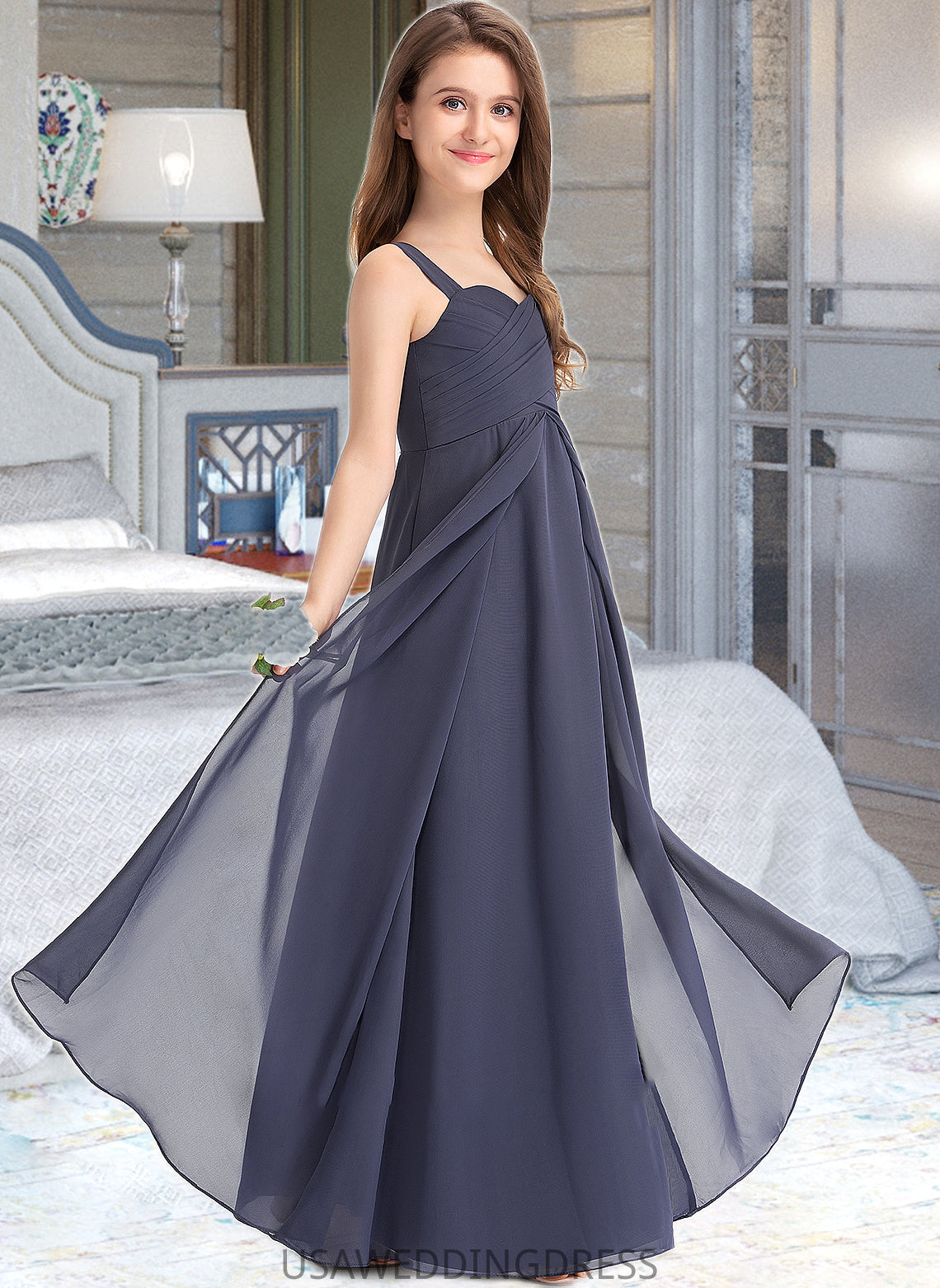 Kendra A-Line Sweetheart Floor-Length Chiffon Junior Bridesmaid Dress With Ruffle DSP0013504