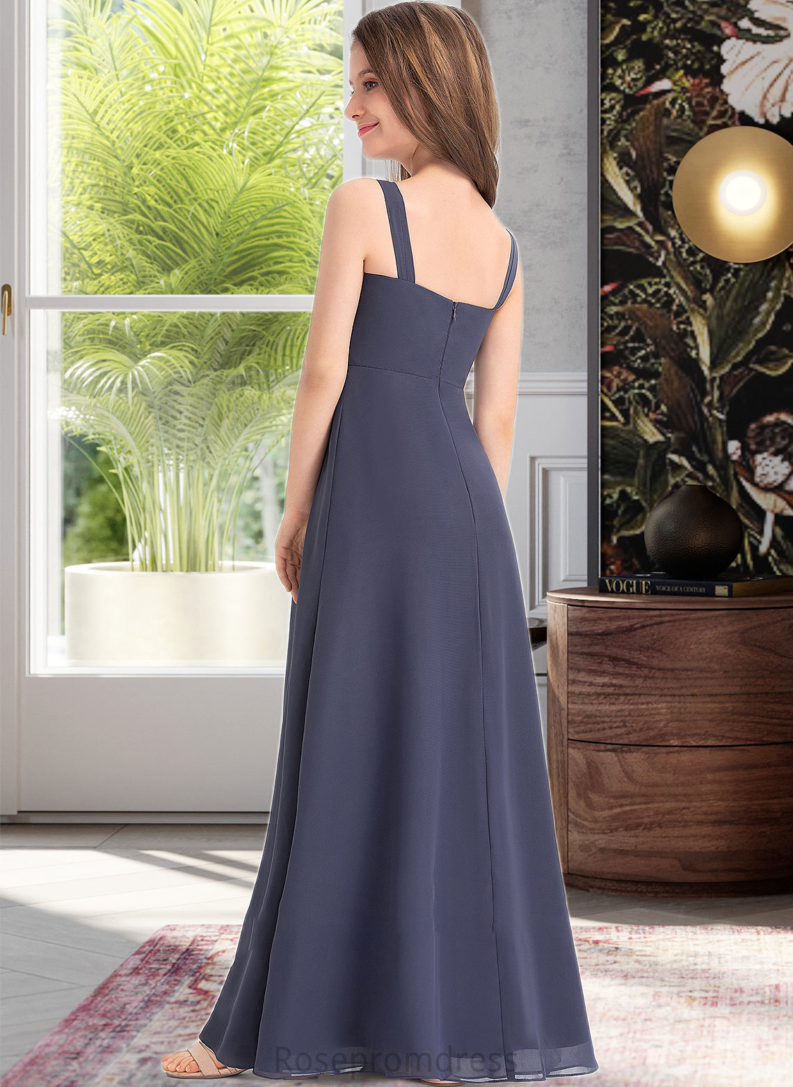 Summer A-Line Sweetheart Floor-Length Chiffon Junior Bridesmaid Dress With Ruffle SRSP0013504