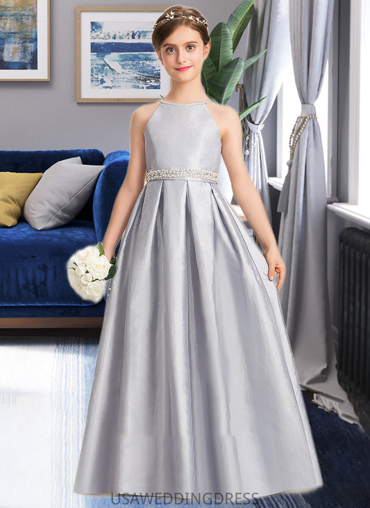 Payton A-Line Scoop Neck Floor-Length Taffeta Junior Bridesmaid Dress With Beading Bow(s) DSP0013506