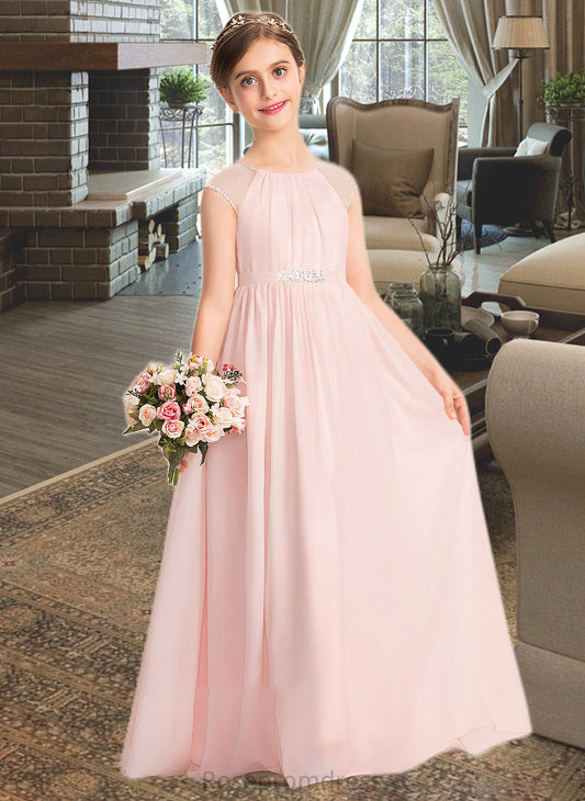 Sheila A-Line Scoop Neck Floor-Length Chiffon Junior Bridesmaid Dress With Beading Sequins SRSP0013507