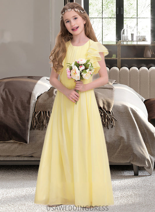 Michaela A-LineScoopNeckFloor-LengthChiffonJuniorBridesmaidDressWithRuffleCascadingRuffles#123850 DSP0013508